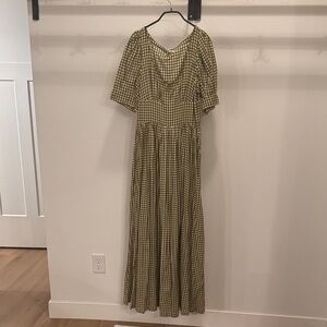 Doen Green and Cream Checkered Maxi Dress